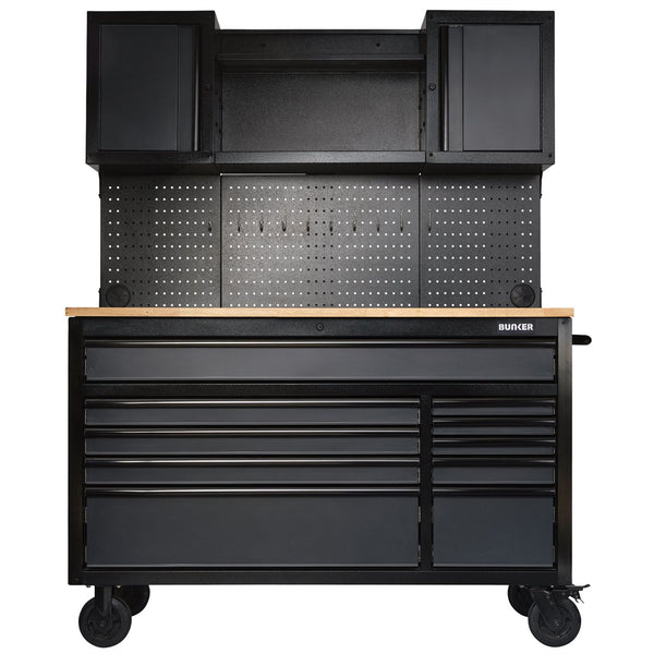 Draper 08242 bunker 10 drawer roller workstation with workbench 56 grey
