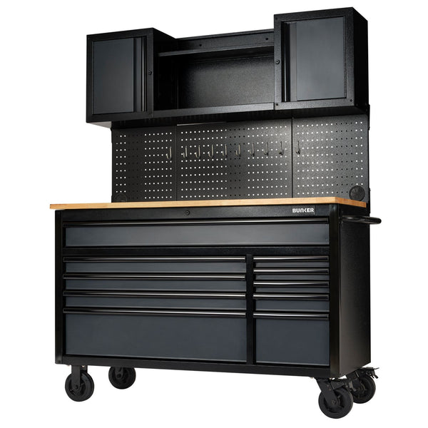 Draper 08242 bunker 10 drawer roller workstation with workbench 56 grey
