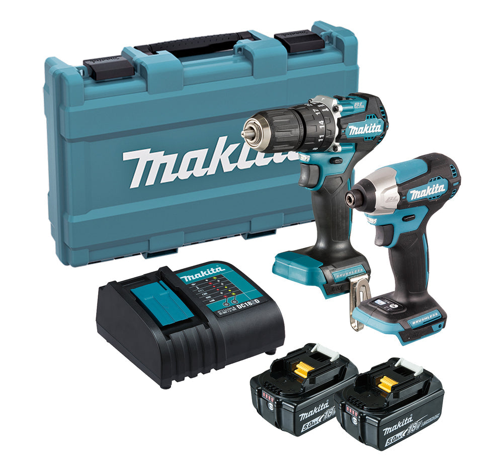 Makita DLX2414ST Brushless Combi twin Kit LXT, DHP487Z Drill and DTD157 Impact Driver- 2 batteries and charger