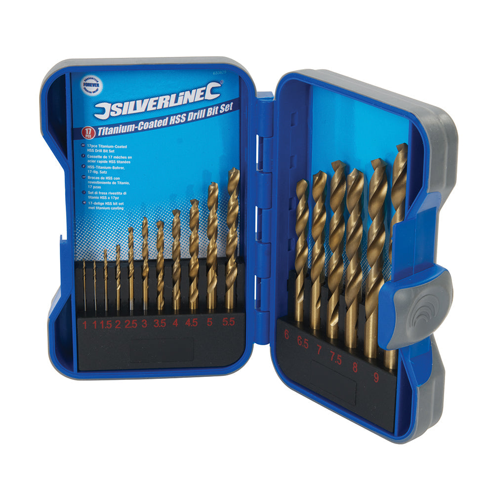 Silverline 633829 Titanium-Coated HSS Drill Bit Set 17pce 1 - 9mm